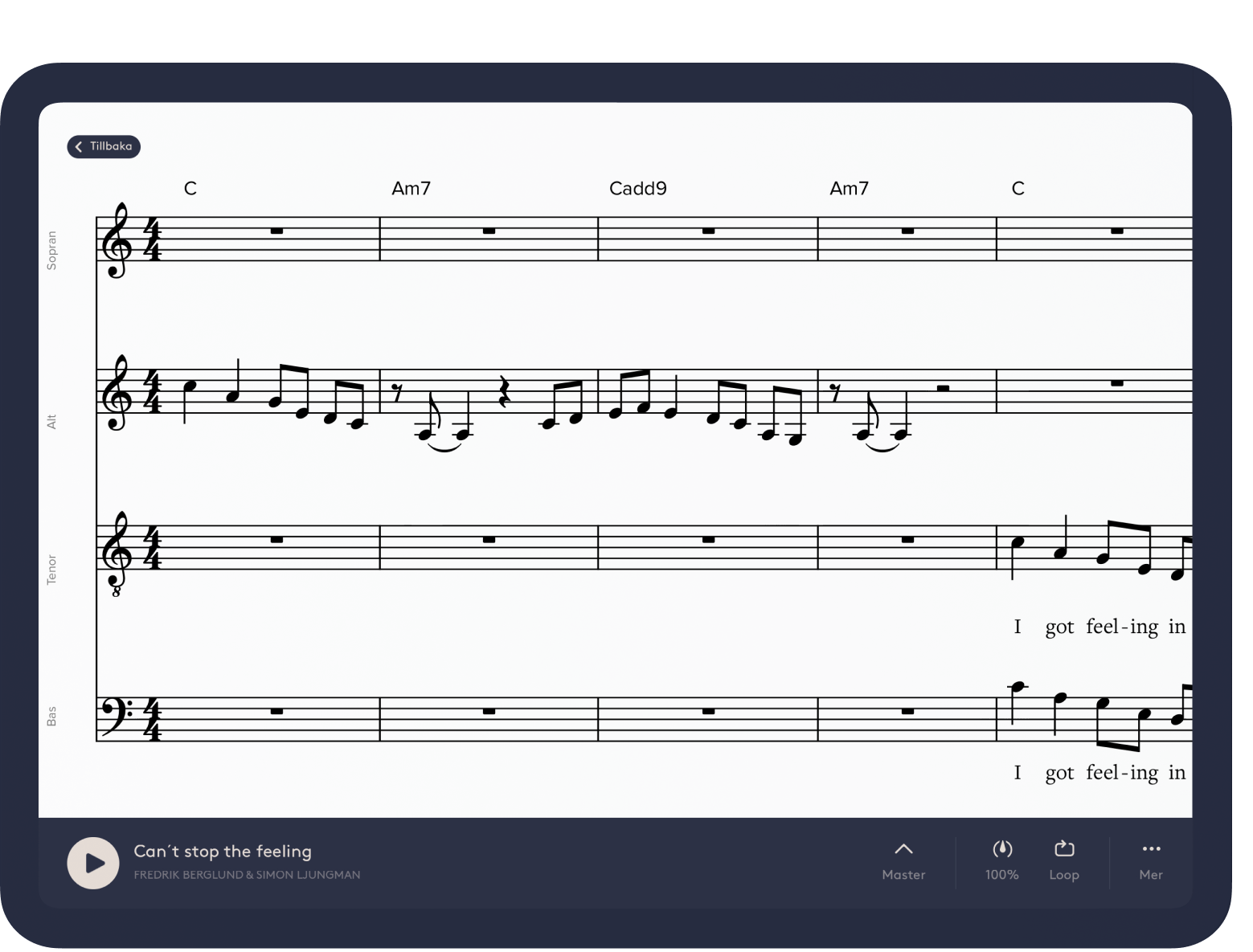 Screenshot of the app containing sheet music